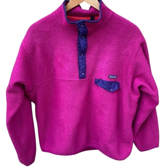 Patagonia Tops - Patagonia Vintage 90s Patagonia Snap Fleece Sweater Med Pink